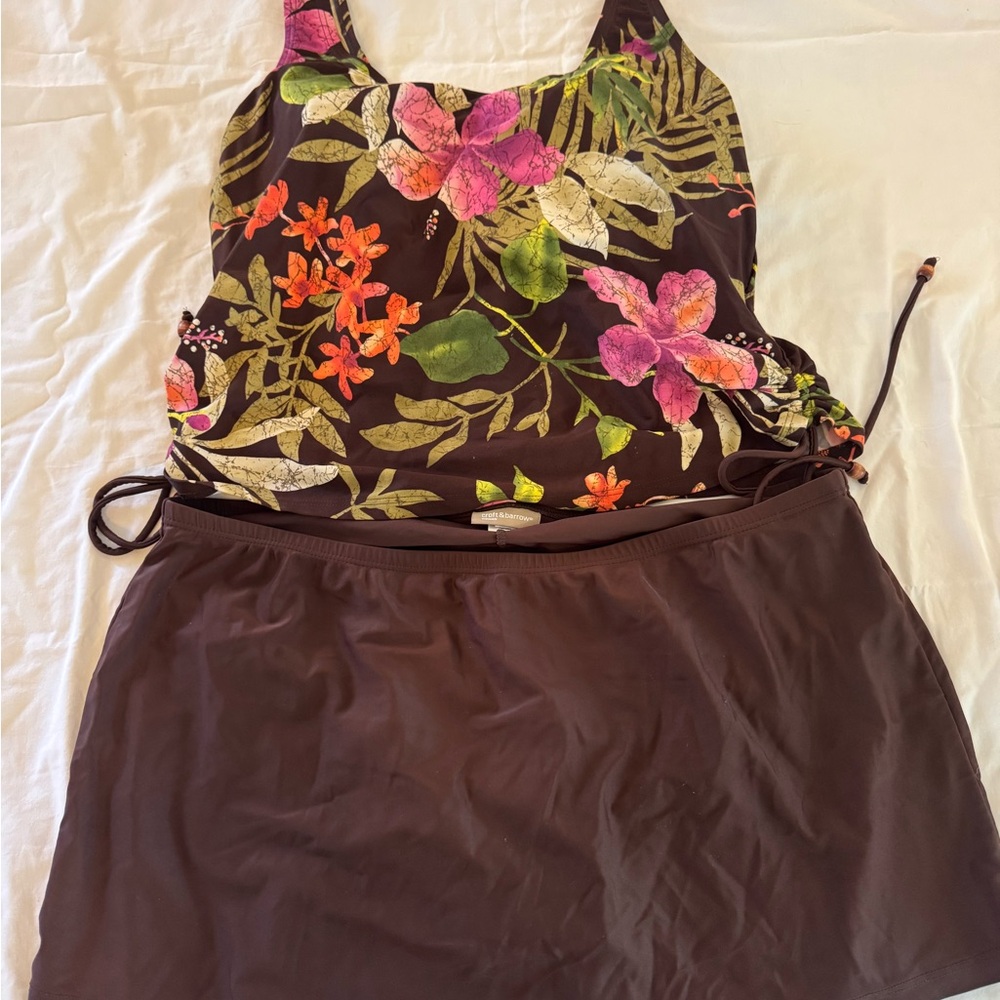 Floral One-Piece Swim Dress - Brown and Multicolor